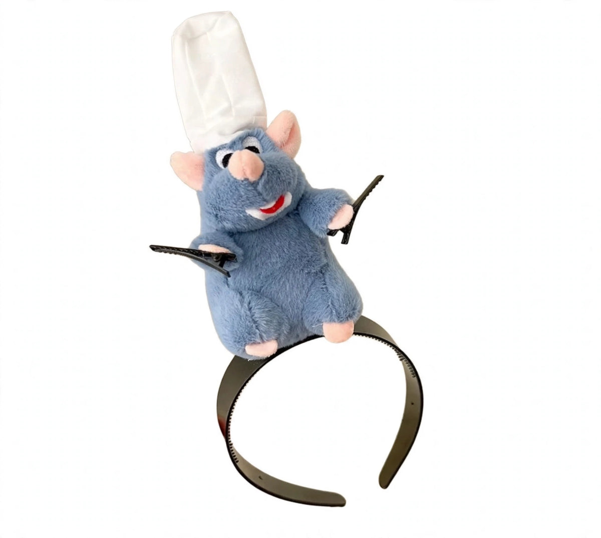 Remy plush chef headband - blue rat plush with chef hat on white background
