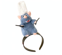 Remy plush chef headband - blue rat plush with chef hat on white background