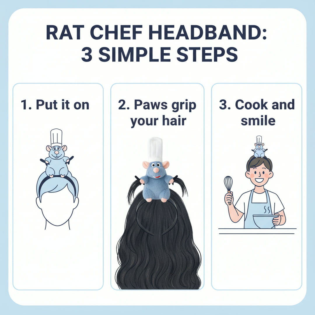 How it works: put it on, paws grip your hair, cook and smile